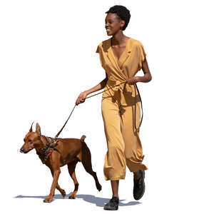 black woman walking a dog