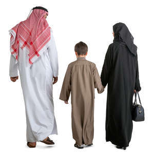 arab family of three walking