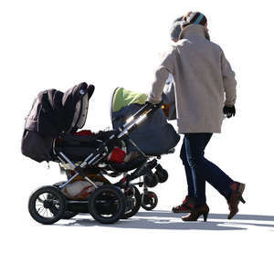 two women with baby carriages walking