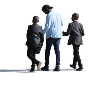 black man with two sons walking