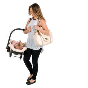 mother carrying her baby in a baby car seat