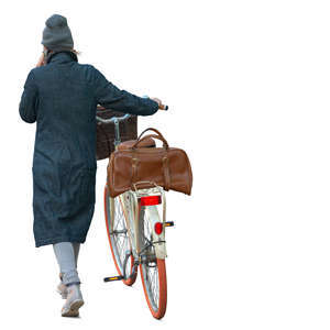 woman pushing a bicycle 