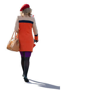 woman with a beret walking