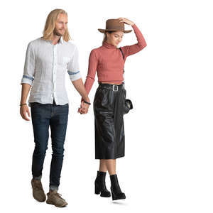 man and woman walking hand in hand