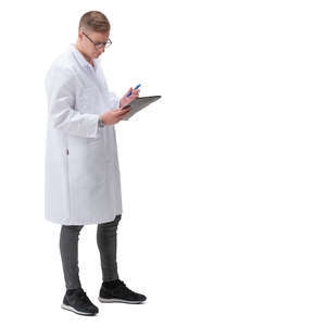 young doctor standing and writing