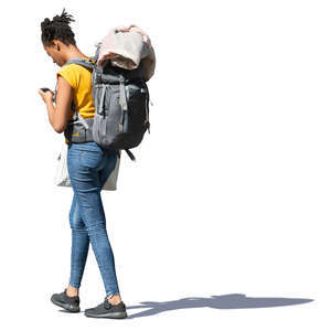 woman with a hiking bag walking