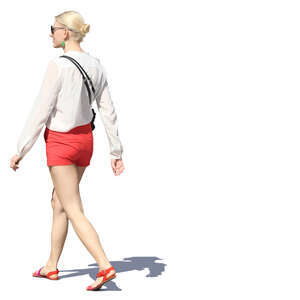 woman in red shorts walking