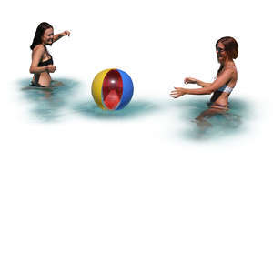 two women playing beach ball in the pool