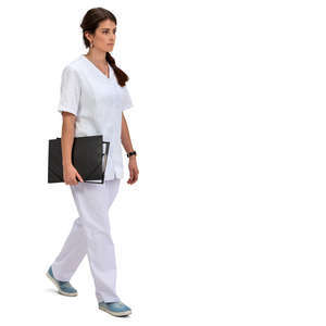 young female medical worker walking