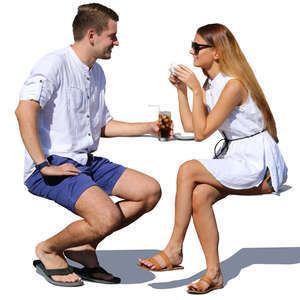 man and woman sitting in a street cafe - VIShopper