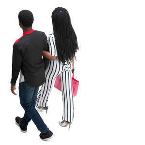 black couple walking seen from above