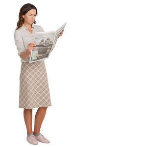 woman standing and reading a newspaper