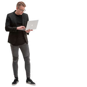 man with a laptop standing