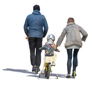 family with bicycle and scooter