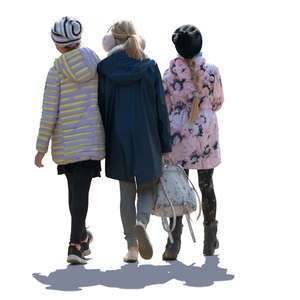 three backlit girls walking