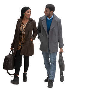 black man and woman walking and talking