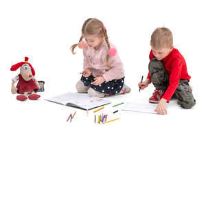 two kids drawing on the floor