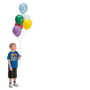 boy with colorful balloons standing