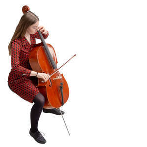 young woman playing cello seen from above