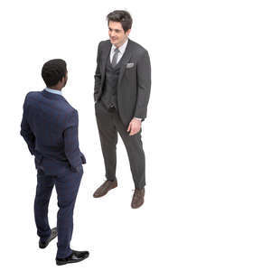 two men in suits talking seen from above