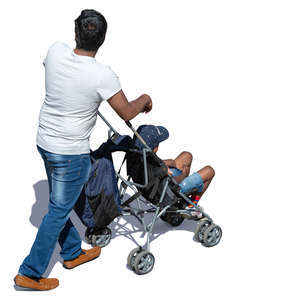 father with his son in stroller seen from above