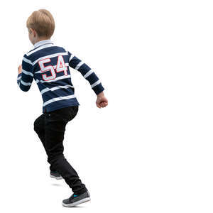 boy in striped sweater running