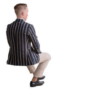 man in a striped jacket sitting