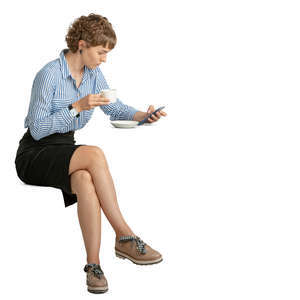 woman drinking coffee and texting