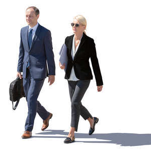 businessman and businesswoman walking