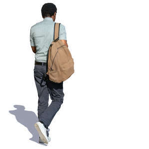 black man with a backpack walking