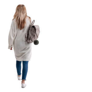 woman in a long cardigan walking