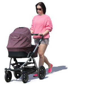 woman with a baby carriage walking