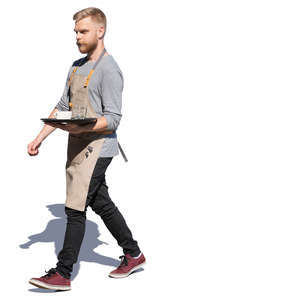 waiter walking with a tray