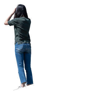 woman standing and looking seen from below