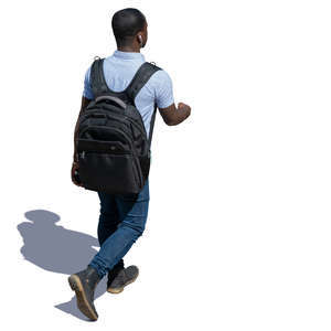 black man with a backbag seen from above