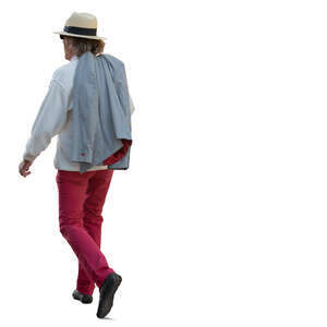 older man with a hat walking