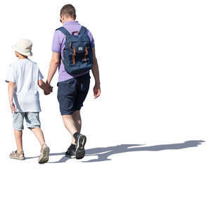 father and son walking hand in hand