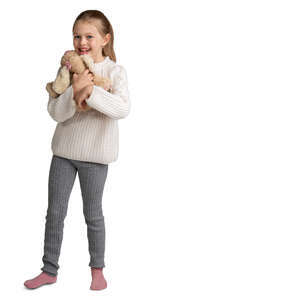 little girl with her toy standing