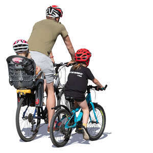 father with two daughters biking