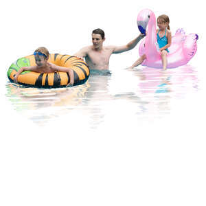 family playing in the pool