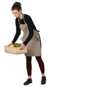 market worker carrying a crate of fruits