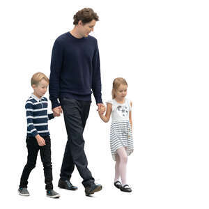 man and two kids walking