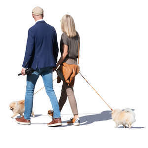 couple with two dogs walking