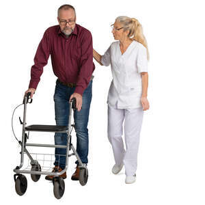 nurse talking to a handicapped  older man
