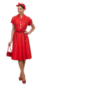 woman in a vintage red dress standing