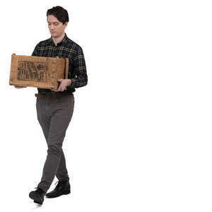 man carrying a wooden box