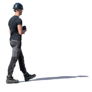 worker with a helmet walking