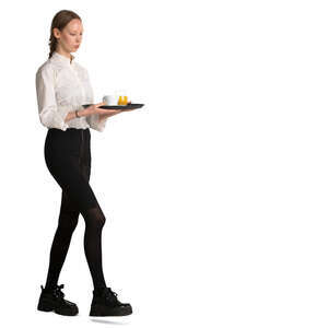 waitress with a tray walking