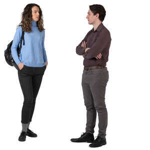 man and woman standing and talking