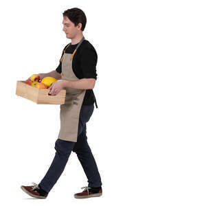 man carrying a box of fruits